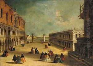 View of the Piazzetta, Venice, looking South, with masked figures