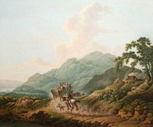 A Mountainous Landscape With A Coachand A Horseman On A Road by Julius Caesar Ibbetson