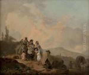 Rustic Family In A Hilly Landscape by Julius Caesar Ibbetson