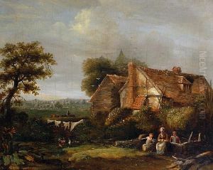 Outside The Cottage by Julius Caesar Ibbetson