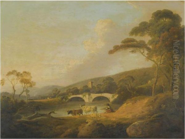 Landscape With Livestock And Figures Beside A River - view 1