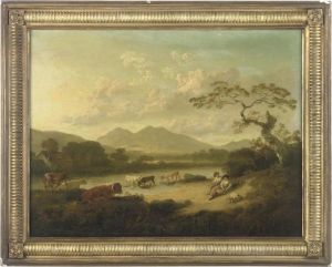 Two Milkmaids Resting On The Bank Of A River