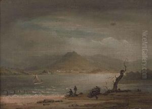A Lake-side Landscape With
Figures In The Foreground And Hills Beyond, Possibly Grasmere,
Westmoreland by Julius Caesar Ibbetson