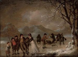 Skating In The Lake District by Julius Caesar Ibbetson
