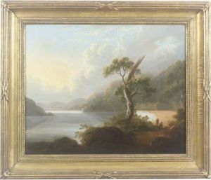 Figures In An Extensive Lakeland Landscape by Julius Caesar Ibbetson