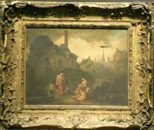 Children Beside A Factory, Masham, Yorkshire by Julius Caesar Ibbetson