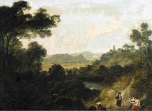 A Distant View Of Llantrisant
Castle, Glamorganshire, With Figures Seated In The Foreground A Distant View Of Llantrisant
Castle, Glamorganshire, With Figures Seated In The Foreground