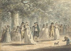 Fashionable Figures Promenading On The Mall, London by Julius Caesar Ibbetson