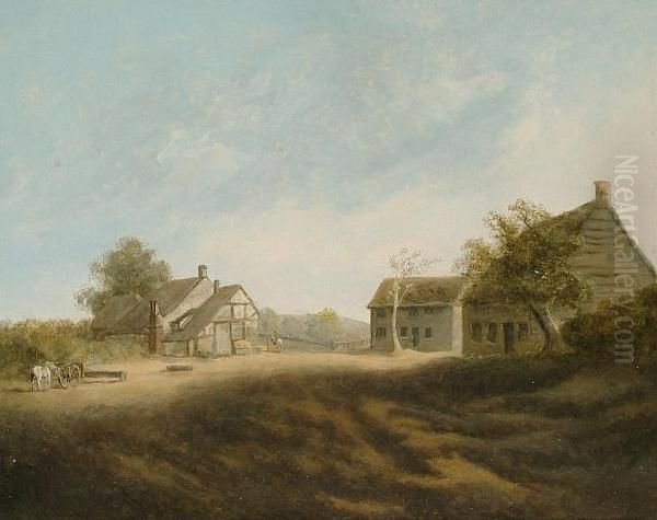 Extensive Landscape With Figures, Timbered House And Farm Buildings - view 1