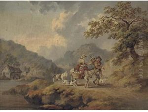 Peasants Travelling To Market With Geese And Chickens by Julius Caesar Ibbetson