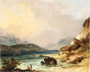 Two Peasants On The Bank Of A
Lake, Possibly Skiddaw Beyond; And Two Fishermen On The Bank Of An
Estuary In The Lake District by Julius Caesar Ibbetson