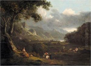 An Extensive Landscape, Possibly
 A View Of The Lake District, With Figures In The Foreground