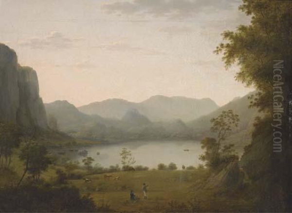 Figures Conversing In A Lake Landscape - view 1