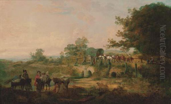 Travellers Resting In A Wooded River Landscape - view 1