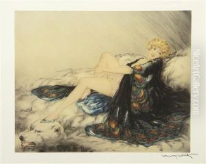 Lady On Bearskin Rug by Louis Icart