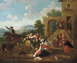 Countryfolk fighting before a house by Paolo Monaldi