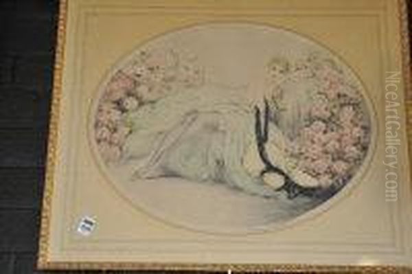Oval Portrait Of A Belle Epoque Reclining Lady - view 1