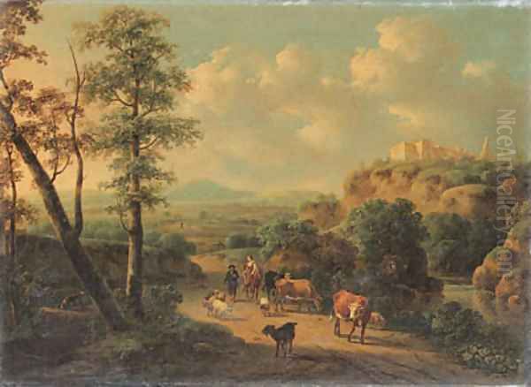 Peasants and cattle in an Italianate landscape - view 1