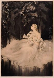 les Orchidees Et Dame Au Lys by Louis Icart