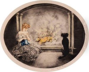 dame Au Chien Et Au Chat by Louis Icart