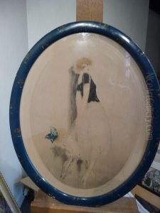 Femme Et Fillette Au Noeud Bleu by Louis Icart