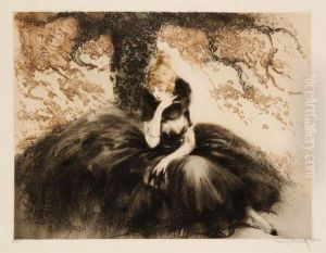 Femme Sous Un Arbre En Automne by Louis Icart