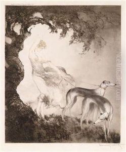 Dame Mit Zwei Windhunden by Louis Icart