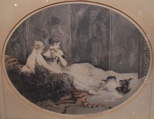 Ladies W/ Kittens by Louis Icart