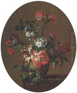 Carnations, parrot tulips, poppies, morning glory and other flowers by Jean-Baptiste Monnoyer