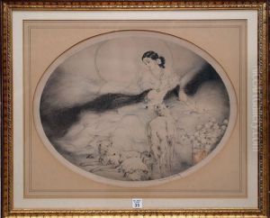 Elegant Lady With Dogs by Louis Icart