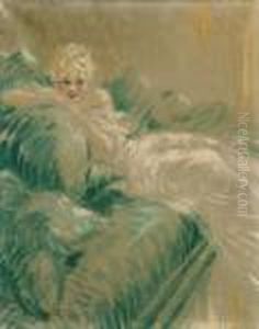 Elegante A La Robe Blanche by Louis Icart