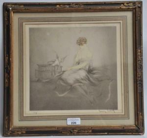 Jeune Femme Aux Colombes by Louis Icart