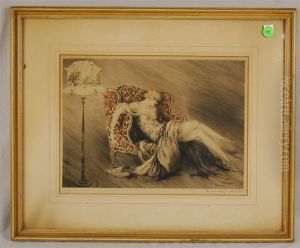 Woman Sleeping In Her Chair by Louis Icart