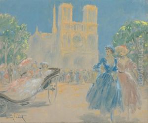 Sortie De Messe A Notre Dame by Louis Icart