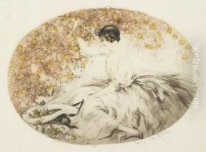 Study Of A Seated Girl by Louis Icart