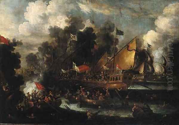 A naval engagement between Turks and Christians - view 1