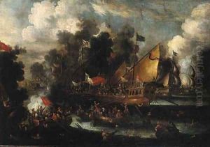 A naval engagement between Turks and Christians A naval engagement between Turks and Christians