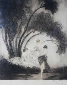 Three Ladies By A Pool by Louis Icart