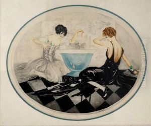 Elegantes Lithographie Ovale by Louis Icart