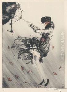 Lady With An Umbrella by Louis Icart