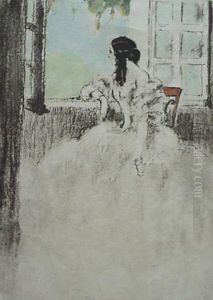 Young Woman At Dance; Seated Young Woman Bywindow by Louis Icart