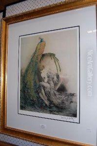 Lady And Peacock by Louis Icart