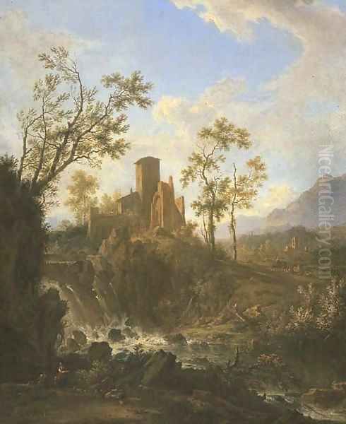 An Italianate river landscape with a nietherd - view 1
