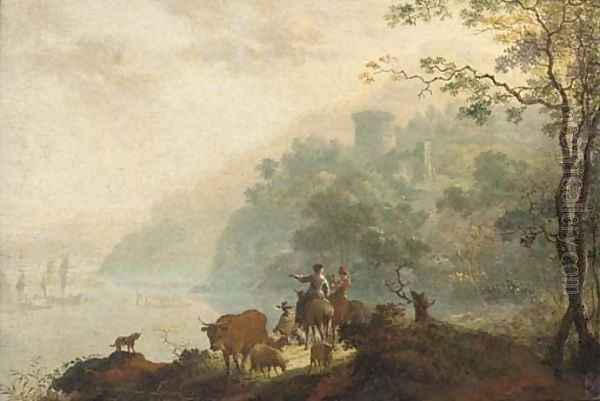 An Italianate landscape with cattle herders in the foreground - view 1