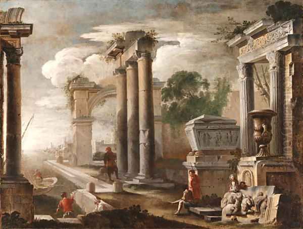 A Mediterranean Port with Banditti resting by Classical Ruins - view 1