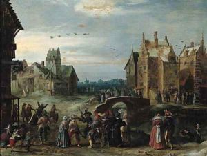 A carnival procession in a village street on Shrove Tuesday by Govaert (Mynheer) Jansz