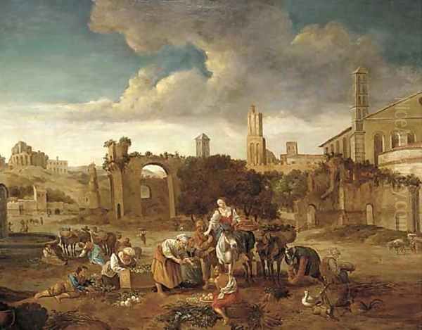 A Roman capriccio with a market amongst classical ruins - view 1