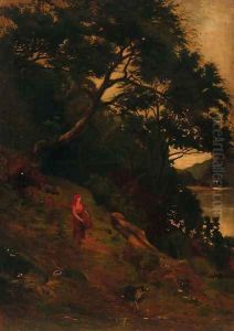 A faggot gatherer on a riverside path