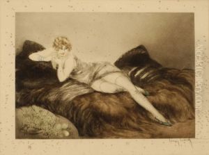 A Woman Reclining On A Sofa by Louis Icart