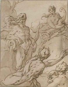A river god, Pan, a female figure representing Abundance, and two other figures by Karel Van Mander